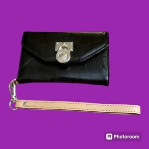 Vtg 1990s MICHAEL KORS Black Patent Logo Mini Wallet Flip Phone Case Wristlet